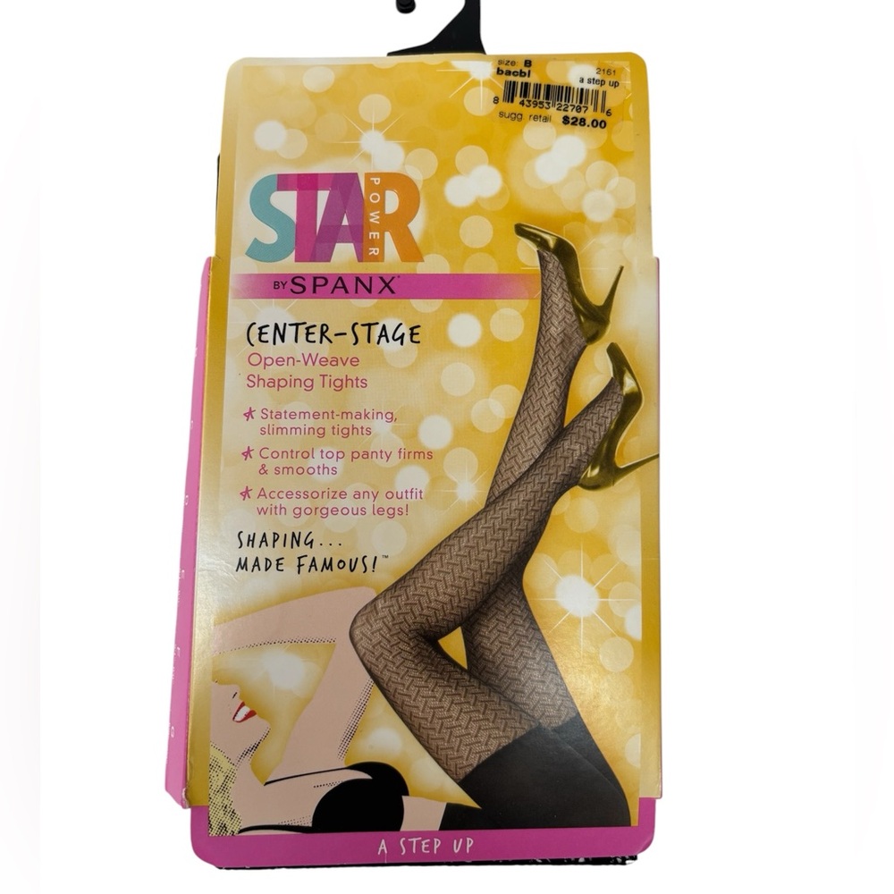 Star Power by Spanx Black Open-Weave Shaping Tights Size B New